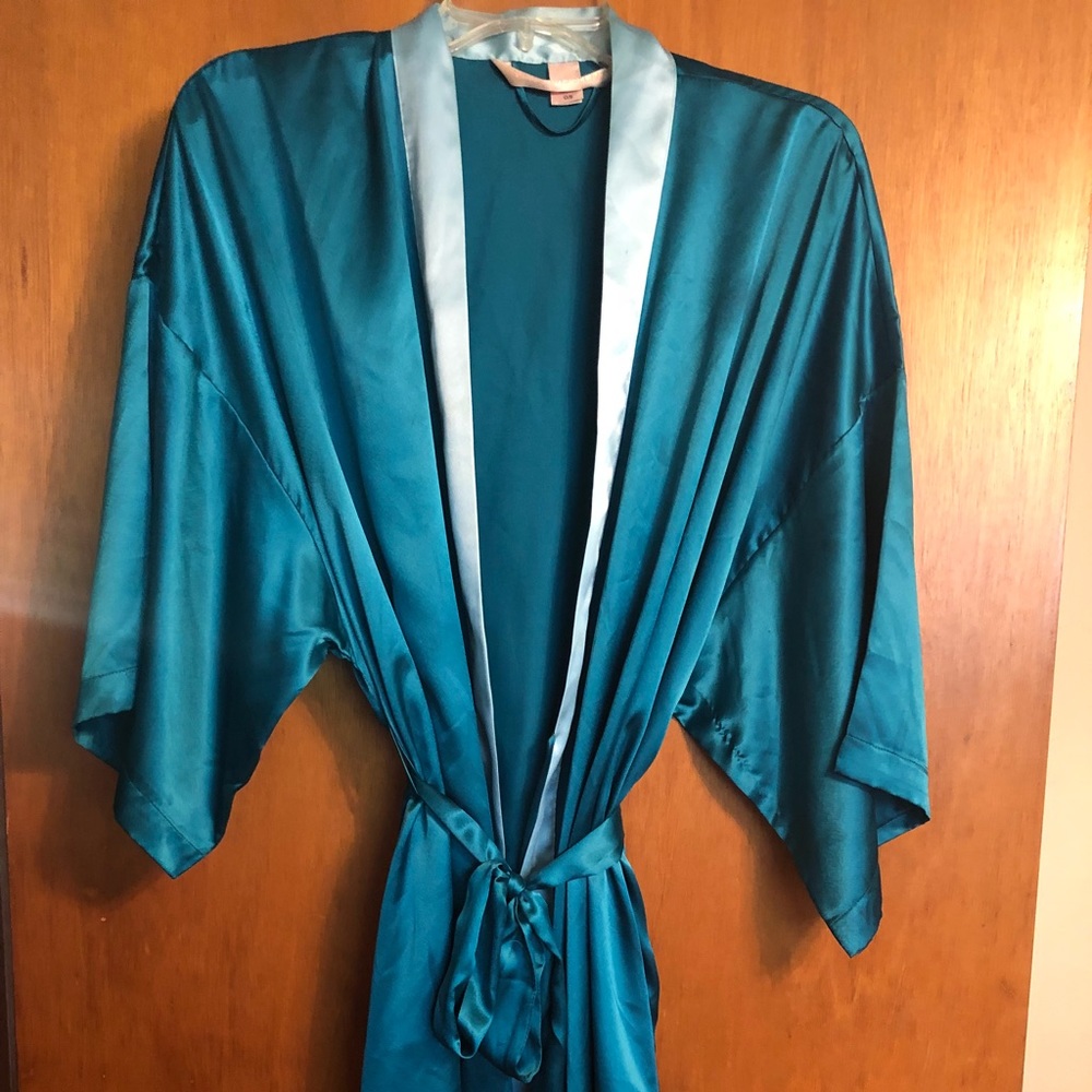 Teal satin robe